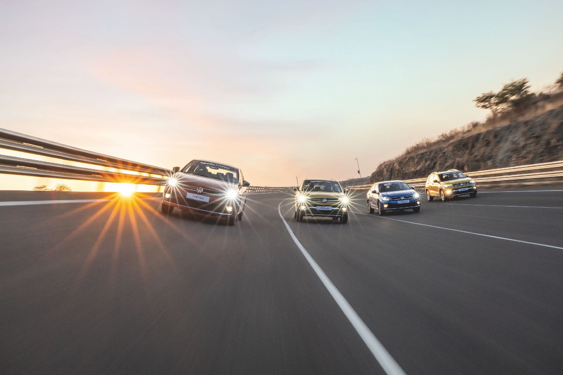 Volkswagen vehicles driving on a race circuit